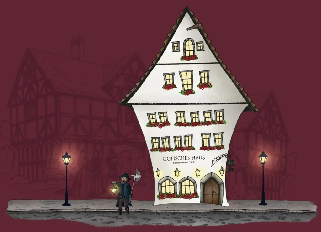 Gezeichnete Grafik vom Hotel Gotisches Haus in Rothenburg