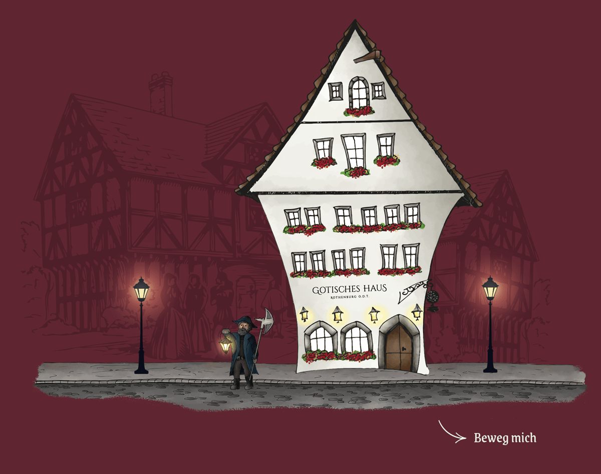 Gezeichnete Grafik vom Hotel Gotisches Haus in Rothenburg